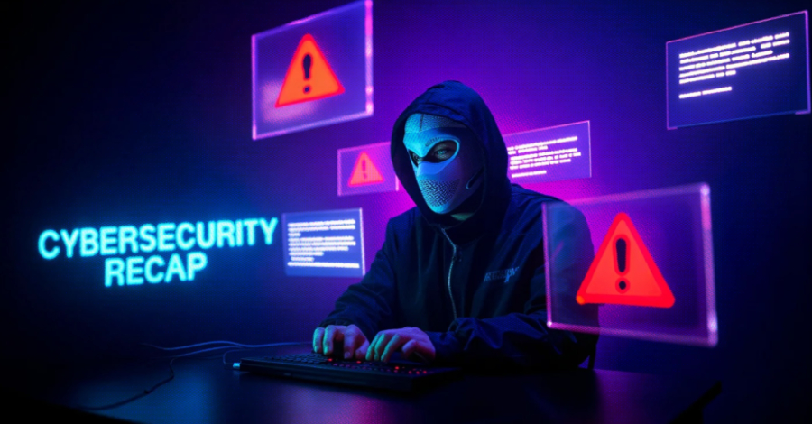 A chaotic collage of code snippets, error messages, and lock icons, representing the week's cybersecurity events.