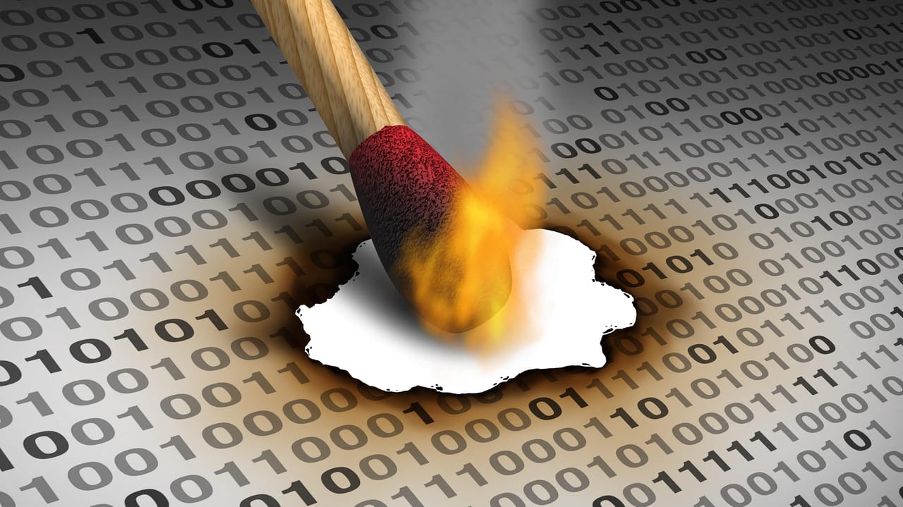 Conceptual image of a digital mind deleting data from a database server.