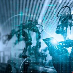 Bar chart of 78% UK manufacturers impacted by cyber incidents with factory downtime visuals