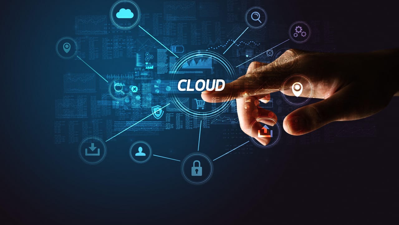 Digital illustration of locked cloud icons cracking open with flying credential keys