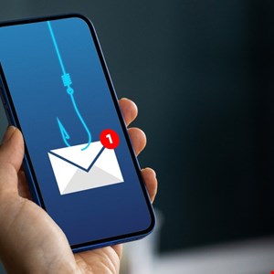 A stylized illustration of a person on the phone, with digital network lines emanating from them and intertwining with corporate building icons.