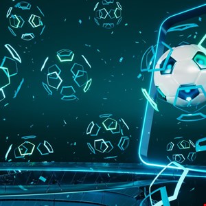 A stylized graphic representing digital threats targeting a soccer ball and stadium.