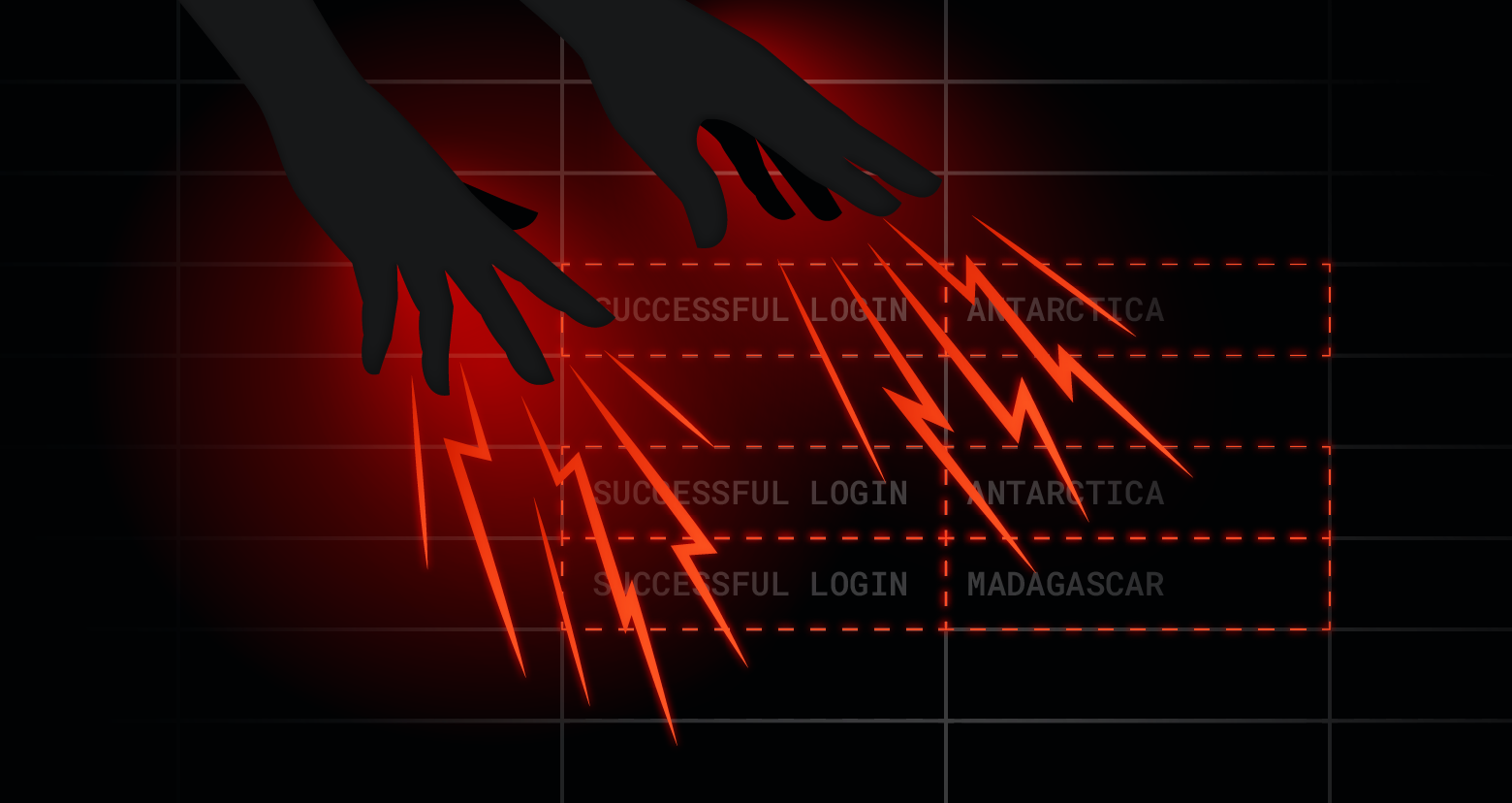 Abstract representation of network nodes and data flow with question marks and error symbols indicating a deceptive security event.