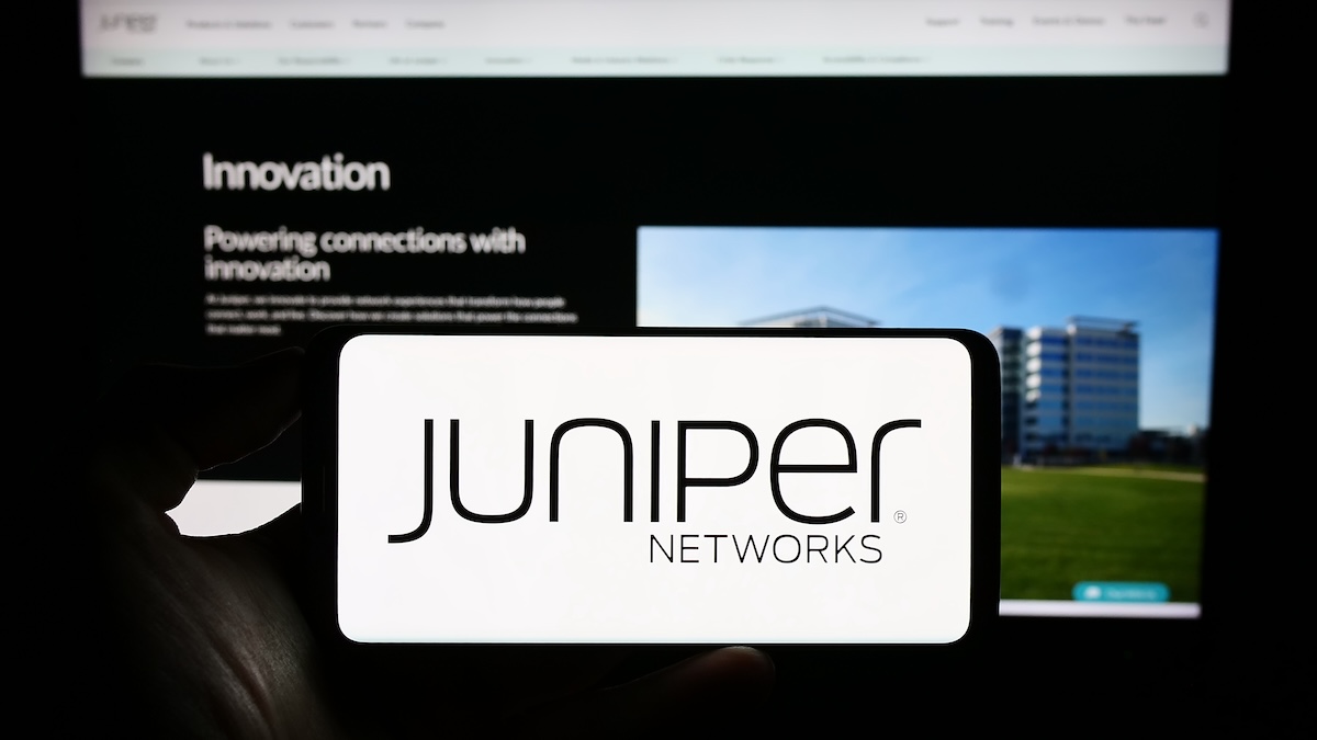 Juniper Networks Junos OS security advisory with vulnerability icons and patch warning