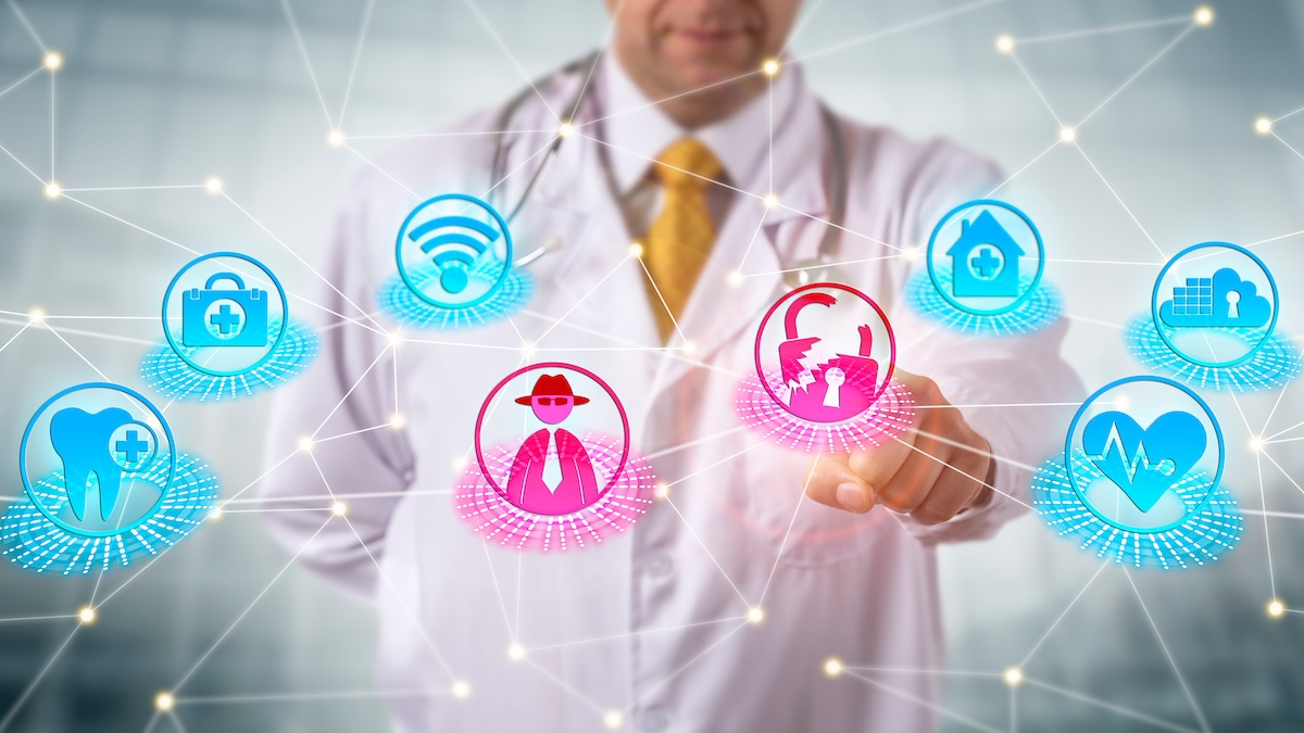 Nacogdoches Memorial Hospital exterior with digital breach alert overlay