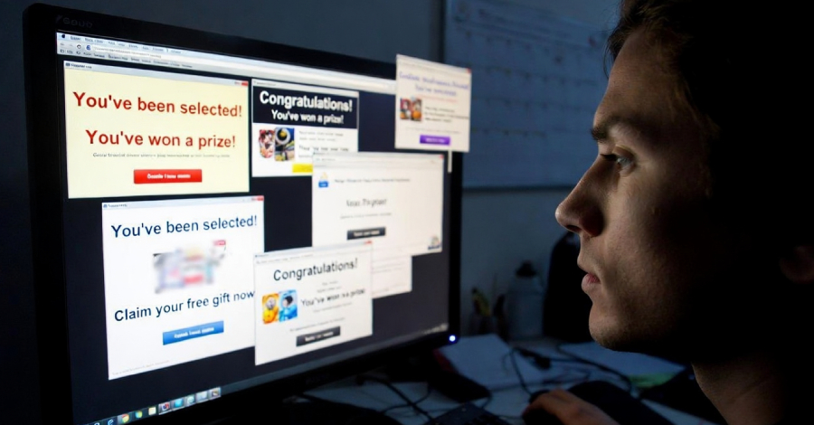 Google Discover feed displaying fake AI-generated scam news article with push notification prompt