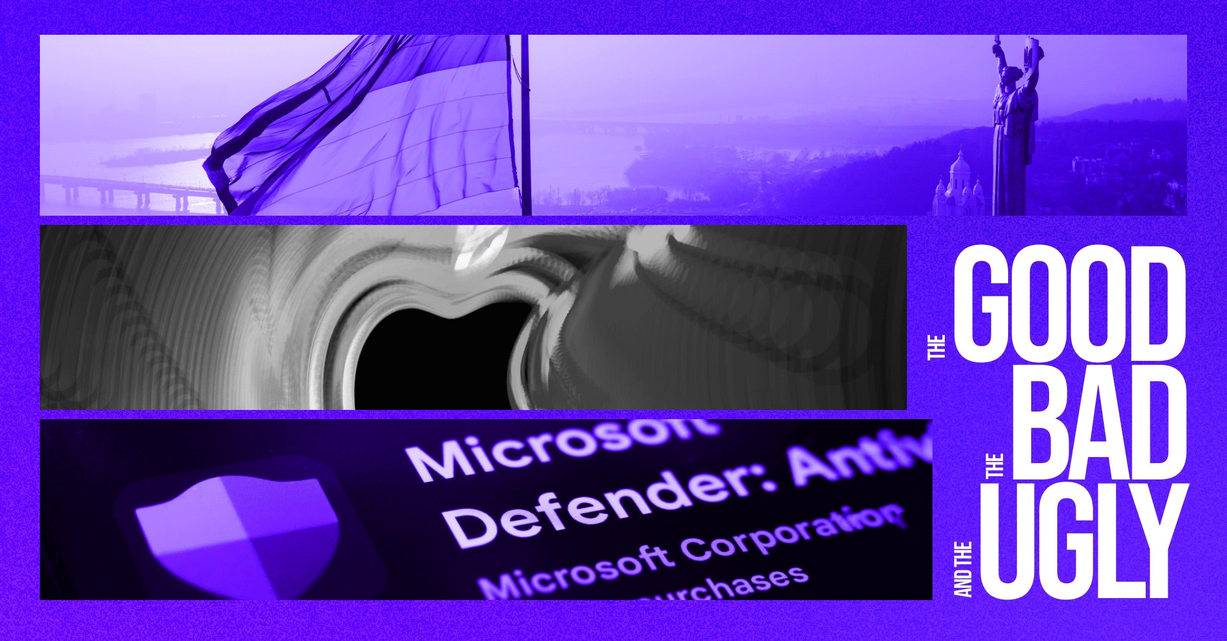 A stylized image of a hacker's screen displaying code, with a red warning symbol overlayed on a Microsoft Defender logo.