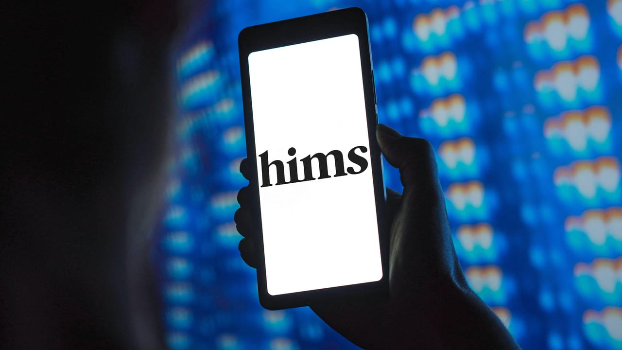 Hims app screenshot with red breach alert overlay and locked data icons