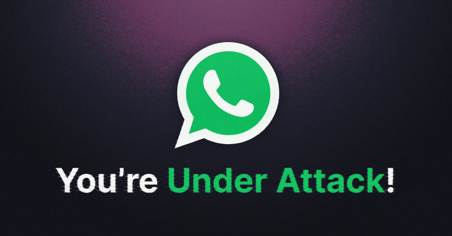 Fake WhatsApp iOS app icon with spyware warning alert on smartphone screen